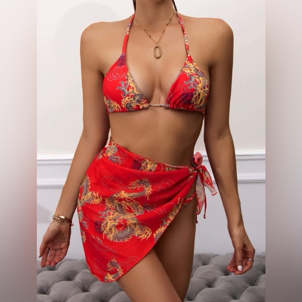 NWT 3 piece Red Dragon bikini set, size L